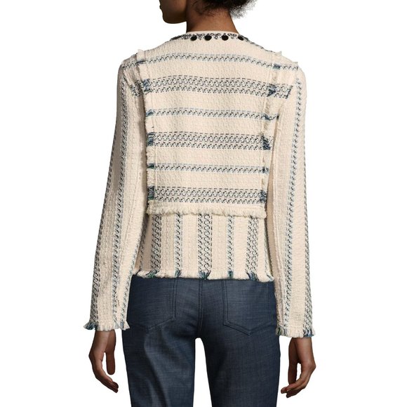 Tory Burch Abbot Embellished Striped Tweed Jacket - Picture 3 of 9